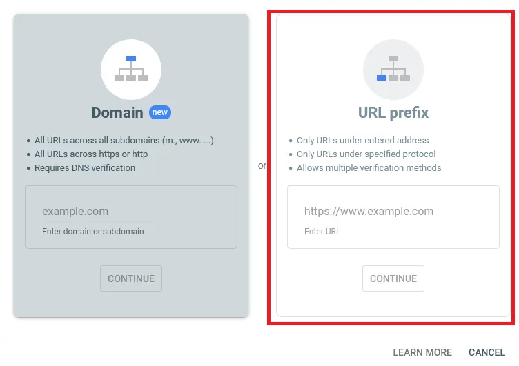 Google Console in URL Prefix mode